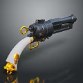 Vintage Pistol with Black Metal Body White Ivory Grip Gold Accents and Golden Trigger Guard
