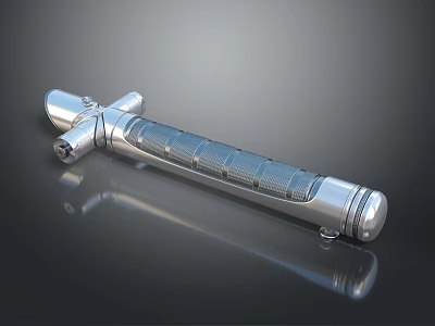 Silver Metallic Modern Weapon Featuring Sleek Cylindrical Body And Transparent Grip Texture 3d model