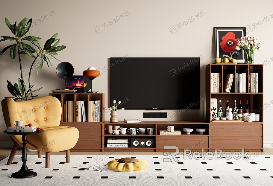 Modern Middle Ancient TV Cabinet Side Cabinet Decorative Cabinet TV Leisure Chair Record Ornaments model