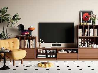 Modern Middle Ancient TV Cabinet Side Cabinet Decorative Cabinet TV Leisure Chair Record Ornaments 3d model