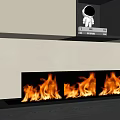 Modern Linear Fireplace with Bright Burning Flames and Decorative Shelf Above