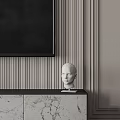 Elegant Modern TV Background Wall With Vertical Stripes Gypsum Lines Marble TV Stand Vase Sculpture