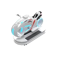 Futuristic Hover Motorcycle With Blue LED Rings And Red Accents On Display Stand
