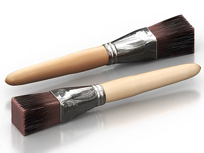Professional Art Paintbrushes With Wooden Handles And Dark Bristles For Artists 3d model