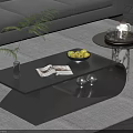Modern Minimalist Black Coffee Table Set With Marble Side Table For Luxury Living Room Decor