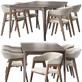 Modern Wooden Table And Chair Set With Beige Upholstered Seats And Natural Legs