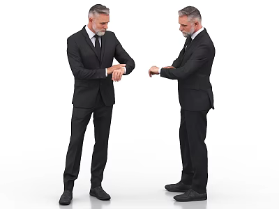 Two Men In Formal Suits Checking Their Wrist Watches Standing Against White Background 3d model