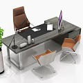 Modern Office Desk Setup With Ergonomic Chairs Green Plants Computer Monitors And Office Supplies