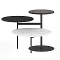 Modern Multi Tiered Coffee Table With Marble And Metal Tabletops Black Frame Round Design 3d model