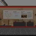 Cultural Museum Interior Featuring Exhibition Boards Display Cabinets And Traditional Artifacts On Stone Tile Floor