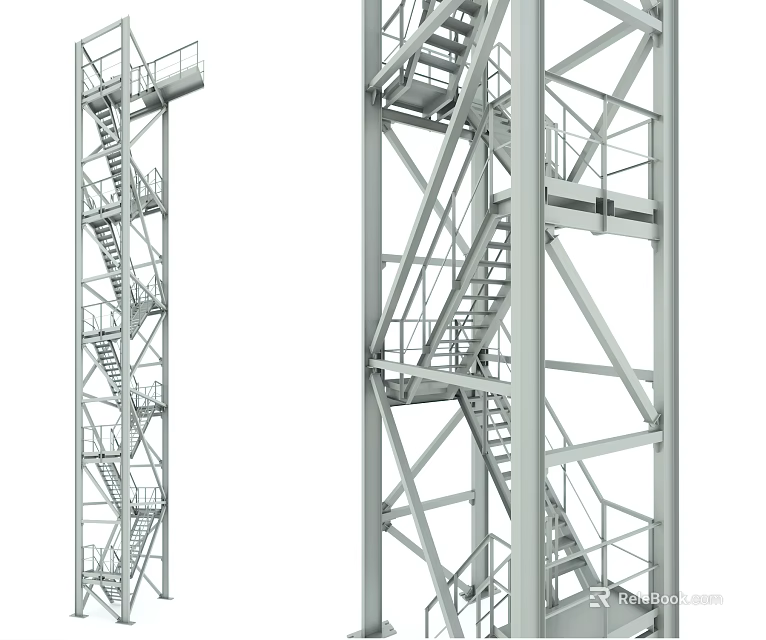 Industrial Metal Stairs With Steel Frame Structure Platforms Safety Railings And Durable Construction Design 3d model 