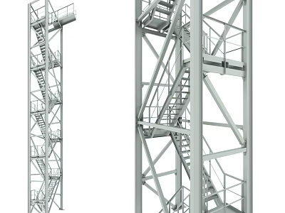 Industrial Metal Stairs With Steel Frame Structure Platforms Safety Railings And Durable Construction Design 3d model
