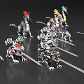 Reptile Mechanical Style Metal Models With Various Colorful Designs On Black Background
