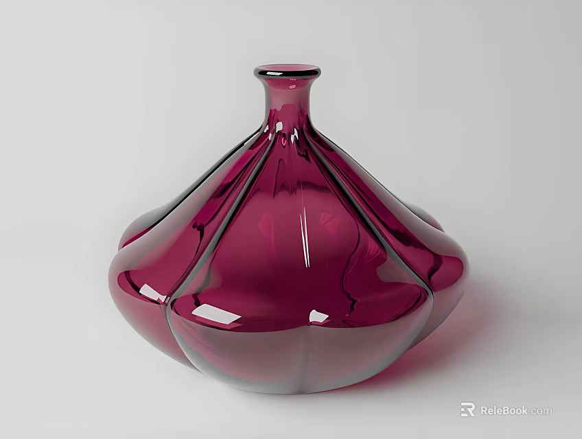Elegant Fuchsia Glass Vase With Curved Design And Glossy Surface 3d model 