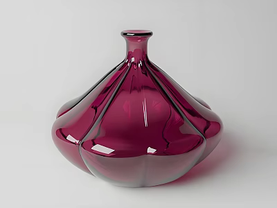 Elegant Fuchsia Glass Vase With Curved Design And Glossy Surface 3d model