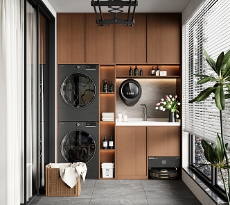 Modern Middle Ancient Home Balcony Washing Machine Cabinet Balcony Cabinet Washing Machine Laundry Clothes Rack 3d model