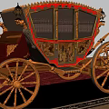 Antique Ornate Carriage With Gold Accents Red Black Design And Large Wheels
