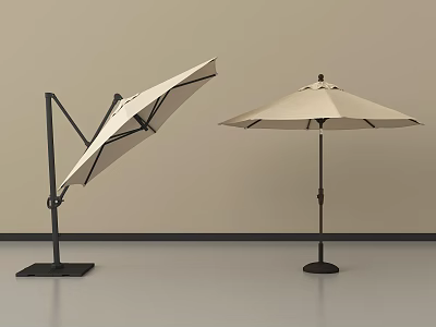 Outdoor Patio Umbrella Side Standing And Upright Beige Canopy Black Metal Frame 3d model