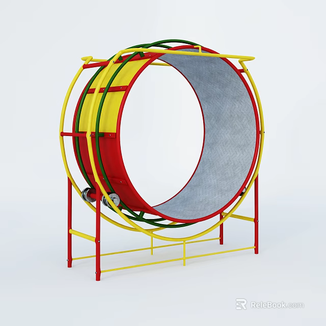 Colorful Circular Playground Equipment With Red Yellow Green Frames And Gray Mesh Center 3d model 