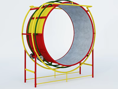 Colorful Circular Playground Equipment With Red Yellow Green Frames And Gray Mesh Center 3d model