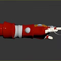 Detailed Red Mechanical Arm Designed for Character with Shiny Decorative Components and Metallic Parts