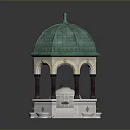 Ornate Pavilion Structure With Green Dome White Base Red Columns And Steps 3d model
