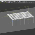 Outdoor Metal Frame Canopy With Support Poles And Flat Roof Structure