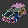 Modern Striped Two Tone SUV Car With White Roof Round Headlights And Black Wheels