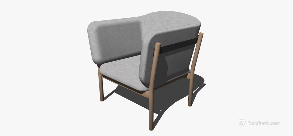 Modern Gray Accent Chair With Wide Armrests And Wooden Frame Design 3d model 