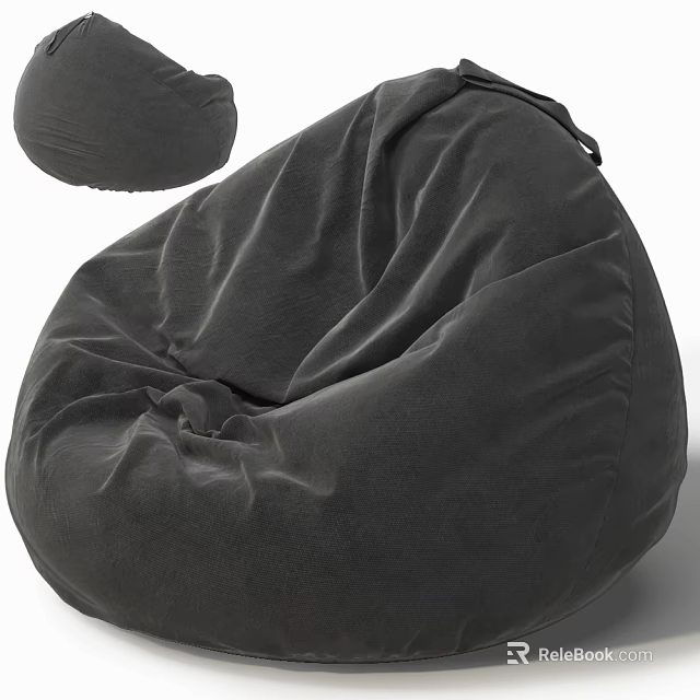 Comfortable Gray Velvet Bean Bag Chair With Soft Small Cushion For Relaxation 3d model 