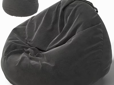 Comfortable Gray Velvet Bean Bag Chair With Soft Small Cushion For Relaxation 3d model