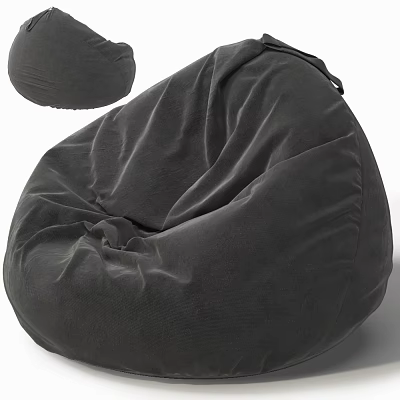 Comfortable Gray Velvet Bean Bag Chair With Soft Small Cushion For Relaxation 3d model