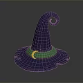 Purple Witch Hat With Green Band And Yellow Crescent Decoration For Daily Use