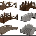 Ornamental Wooden and Stone Landscape Bridges with Various Railings Arched Shapes and Garden Steps
