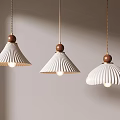 Modern White Pleated Shade Pendant Lights With Wooden Top For Minimalist Interior