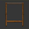 Wooden Folding Stool With Brown Fabric Seat And X Shaped Legs