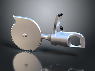 Silver Metal Hardware Tool With Serrated Blade And Ergonomic Handle For Cutting 3d model