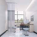 Hospital Outpatient Clinic Interior With Curtain Window Computer Desk Stools And Medical