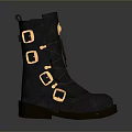 Black Leather Boots With Golden Buckles And Multiple Adjustable Straps For Daily Use