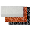 Blinds With Colorful Geometric Patterns In White Orange Black Stacked For Home Decor