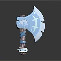 Ornate Ice Blue Axe With Crystal Carvings And Decorative Wooden Handle Design