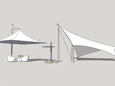 Modern White Tensile Membrane Structure With Outdoor Seating Area Design 3d model
