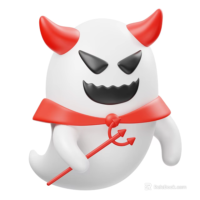 Spooky Devil Figure Decorative Ornament Set With White Body Red Horns Cape And Trident 3d model 