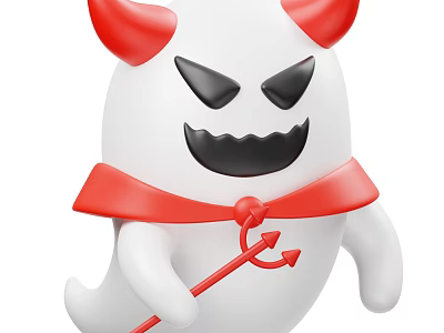 Spooky Devil Figure Decorative Ornament Set With White Body Red Horns Cape And Trident 3d model
