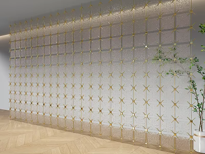 Elegant Luxury Room Divider With Golden Frame Glass Panels And Star Pattern 3d model