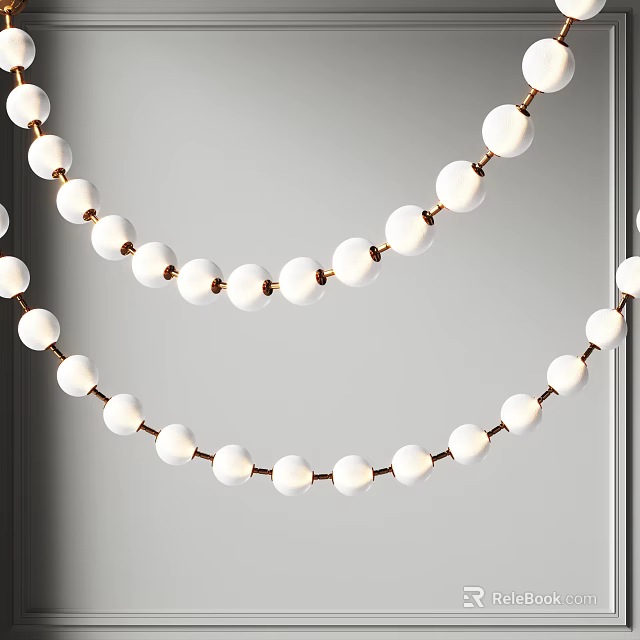 Contemporary Modern Chandelier With White Globe Lights And Copper Chain Frame Design 3d model 