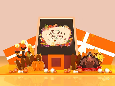 Modern Meichen Orange Gift Box Thanksgiving Turkey Mall Meichen 3d model