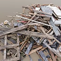 Recycled Wooden Planks And Stone Slabs In Construction Debris Pile
