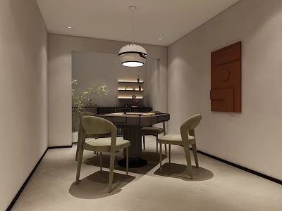 Hotel Mahjong Room Cozy Interior With Table Chairs Pendant Light And Wall Art 3d model