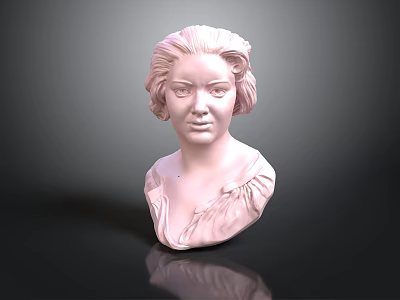 Pink Woman Bust Sculpture Featuring Curly Hair Ruffled Collar In Dark Background With Reflective Surface 3d model